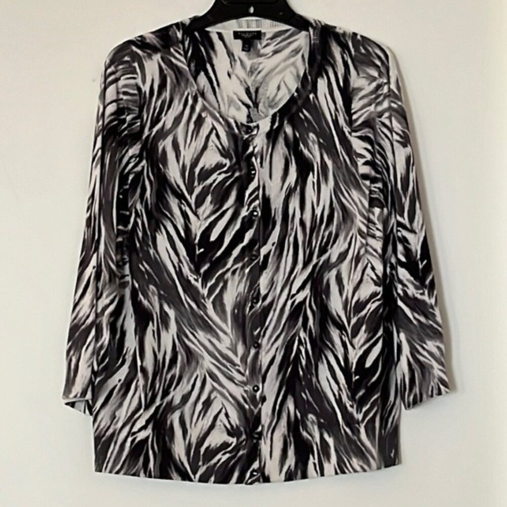 🖤🤍 Talbots Women’s XL Petite Black & White Abstract Print Cardigan